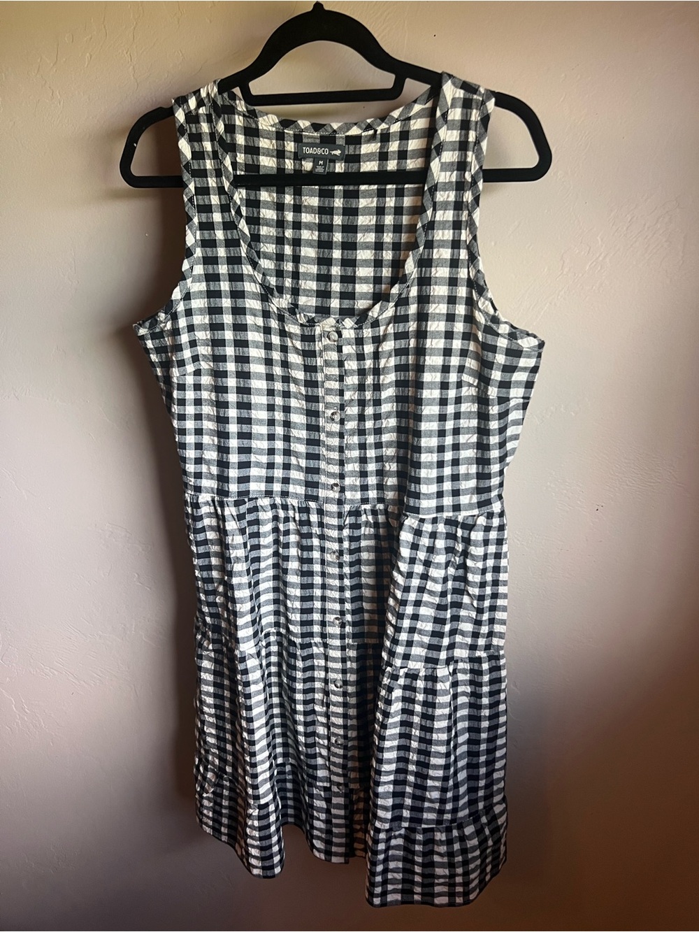 Toad&Co Black and White Gingham Tiered Mini Dress organic cotton - Picture 3 of 7